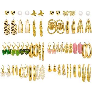 New Dangling Earrings Bundle  32 Pairs Gold Pearl Earrings Set for Women…
